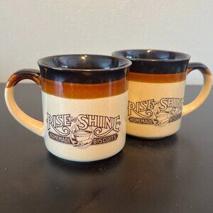 2 Vtg 1980s Hardee's "Rise and Shine Homemade Biscuits" Restaurant Coffee Mugs
